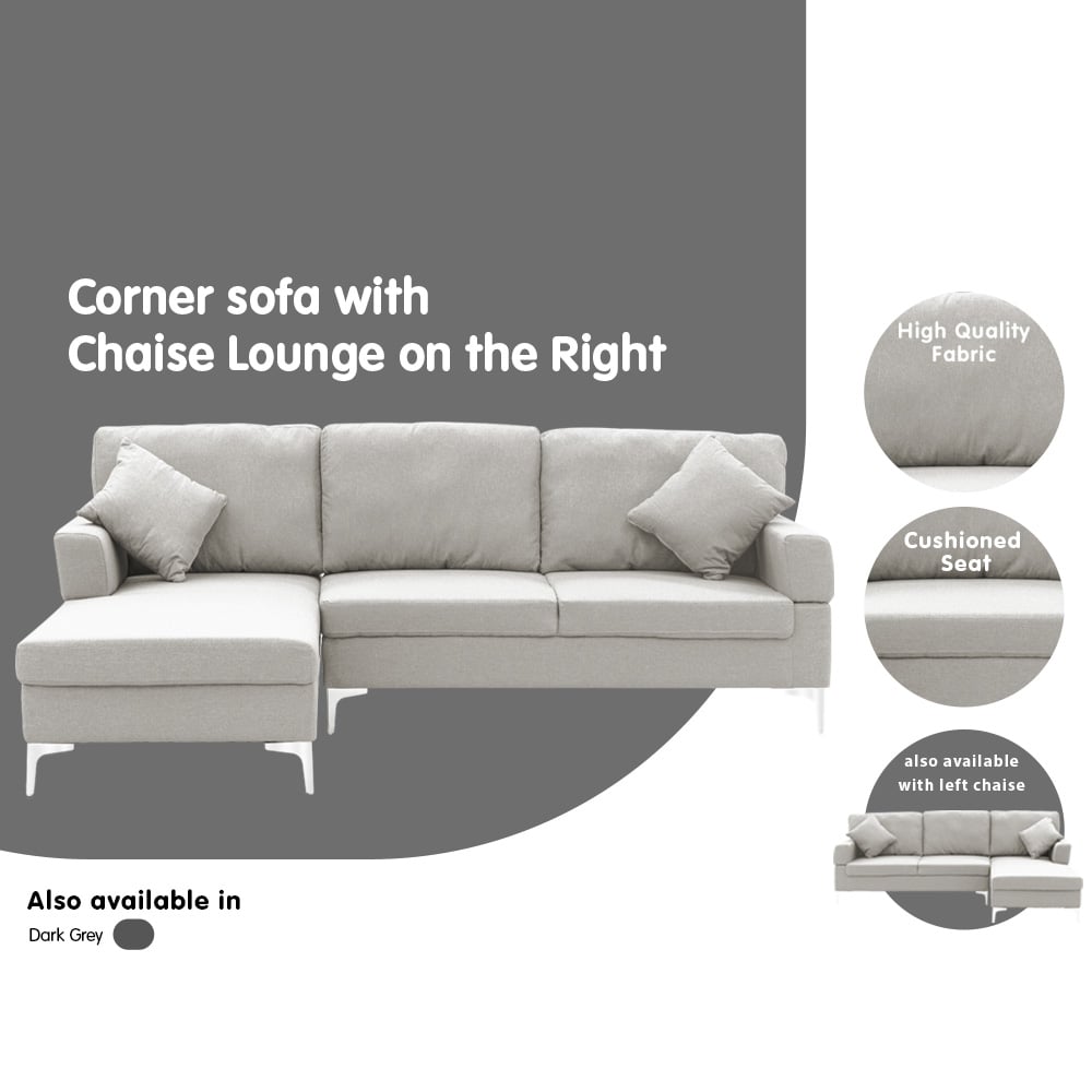 Sarantino Linen Corner Sofa Couch Lounge L-shape W/right Chaise Seat Light Grey V240-SOFA-8253-LNN-GY-R