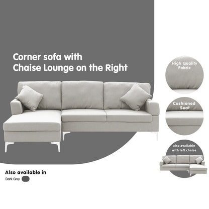 Sarantino Linen Corner Sofa Couch Lounge L-shape W/right Chaise Seat Light Grey V240-SOFA-8253-LNN-GY-R