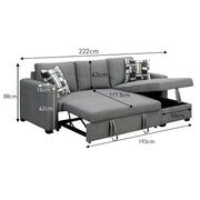 Sarantino Fontana Pullout Sofa Bed with Storage Chaise Lounge - Grey V240-SOFA-M084-LNN-GY