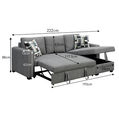 Sarantino Fontana Pullout Sofa Bed with Storage Chaise Lounge - Grey V240-SOFA-M084-LNN-GY