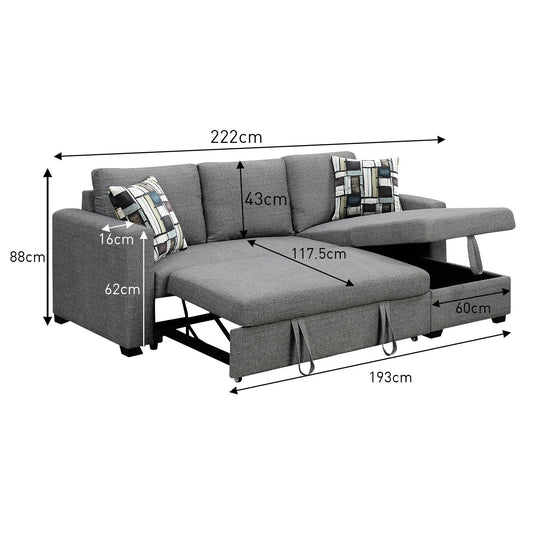 Sarantino Fontana Pullout Sofa Bed with Storage Chaise Lounge - Grey V240-SOFA-M084-LNN-GY