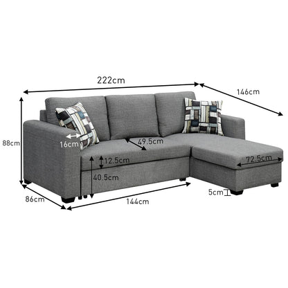Sarantino Fontana Pullout Sofa Bed with Storage Chaise Lounge - Grey V240-SOFA-M084-LNN-GY