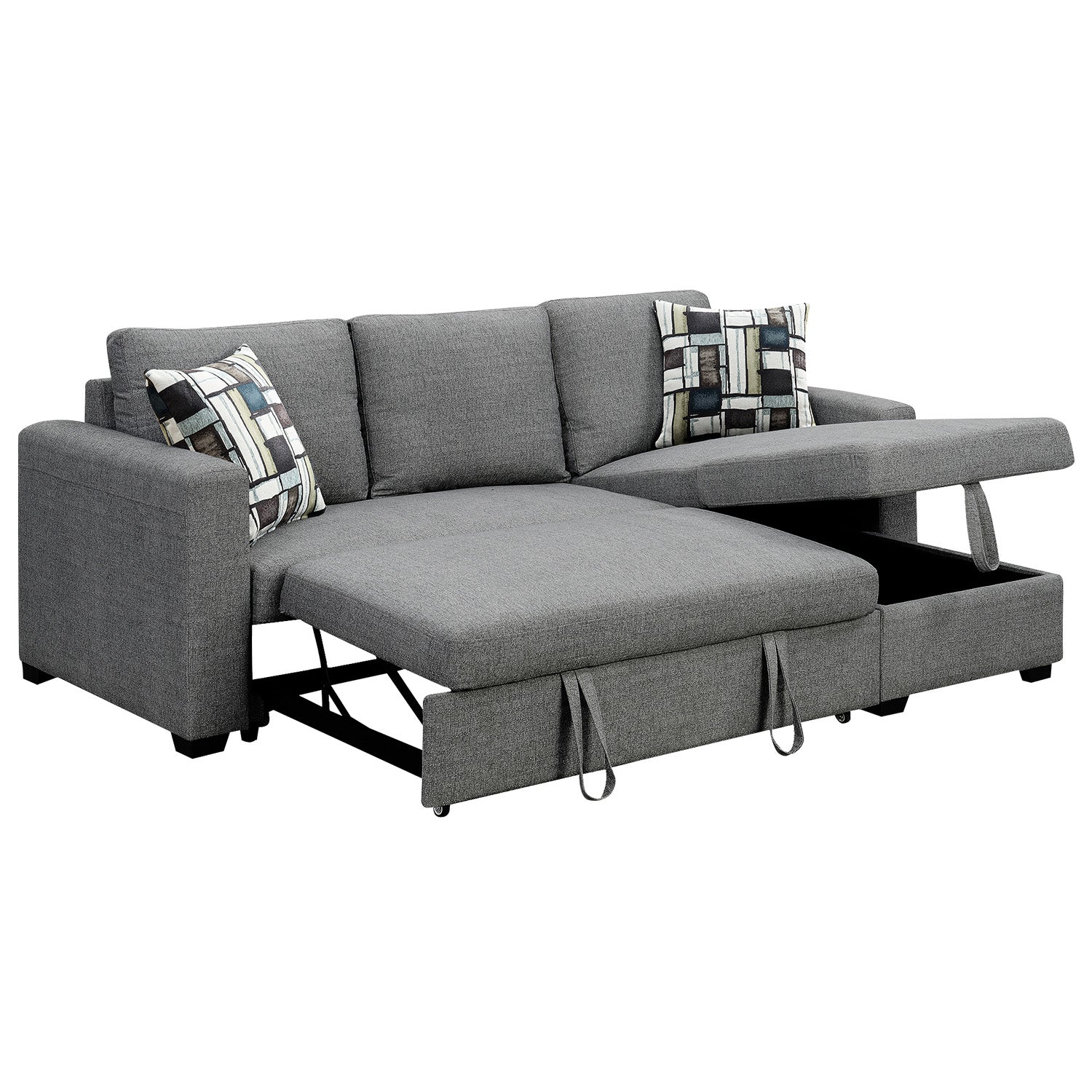Sarantino Fontana Pullout Sofa Bed with Storage Chaise Lounge - Grey V240-SOFA-M084-LNN-GY