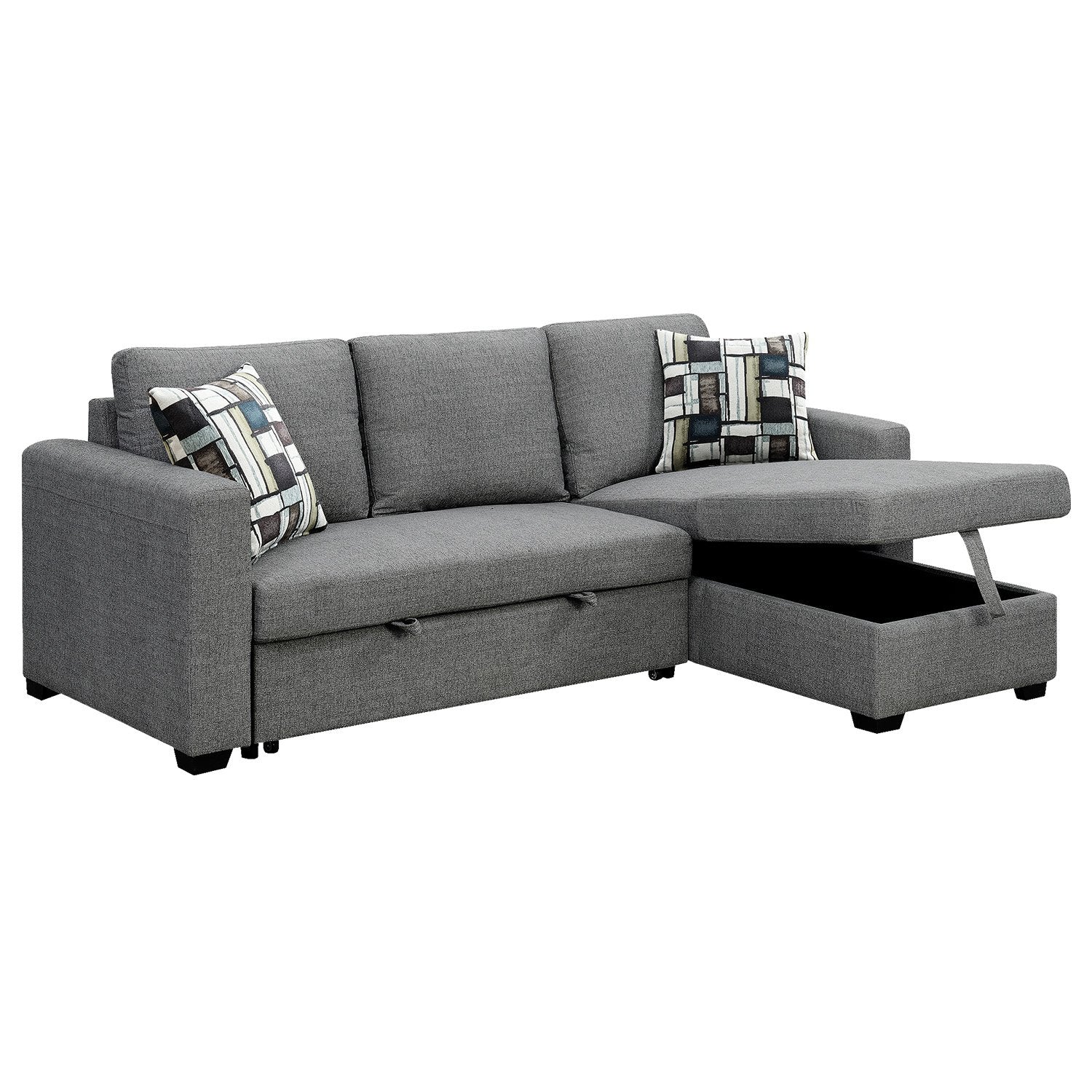 Sarantino Fontana Pullout Sofa Bed with Storage Chaise Lounge - Grey V240-SOFA-M084-LNN-GY