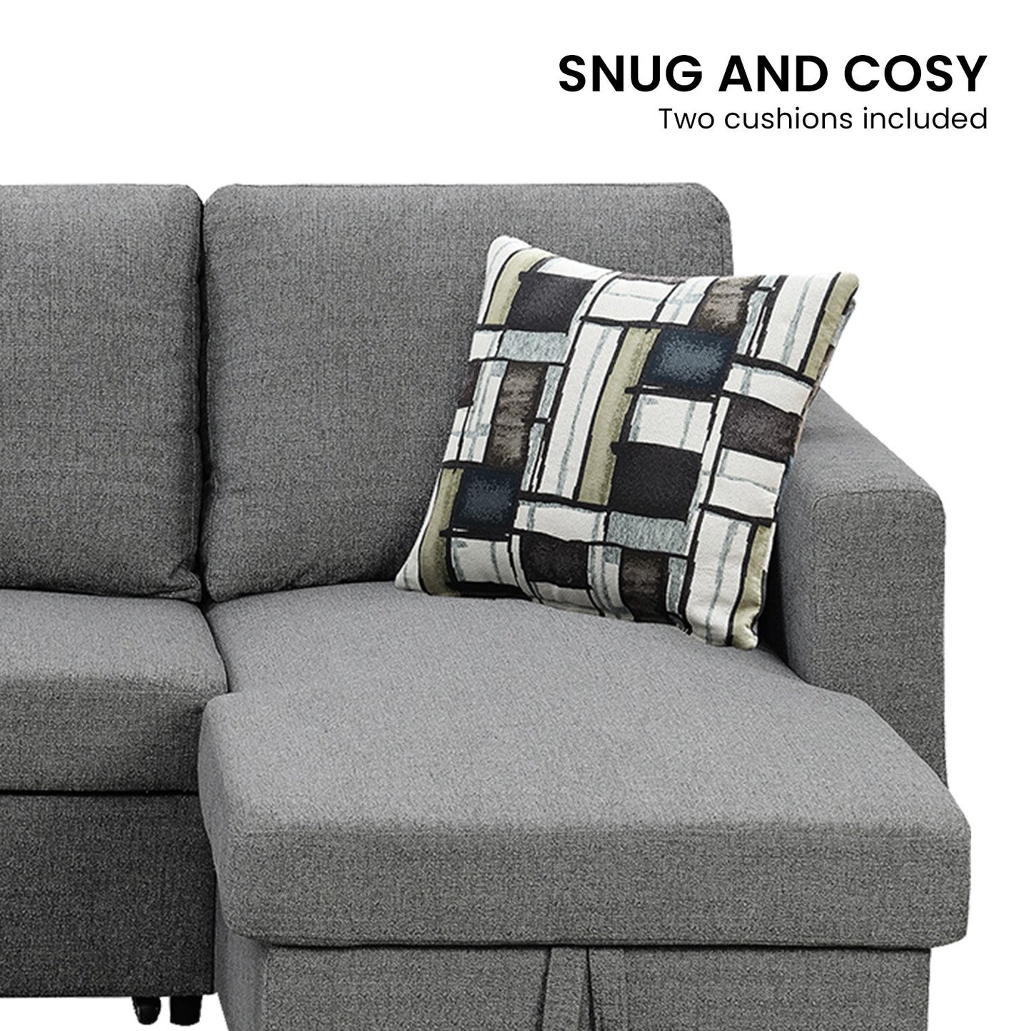 Sarantino Fontana Pullout Sofa Bed with Storage Chaise Lounge - Grey V240-SOFA-M084-LNN-GY