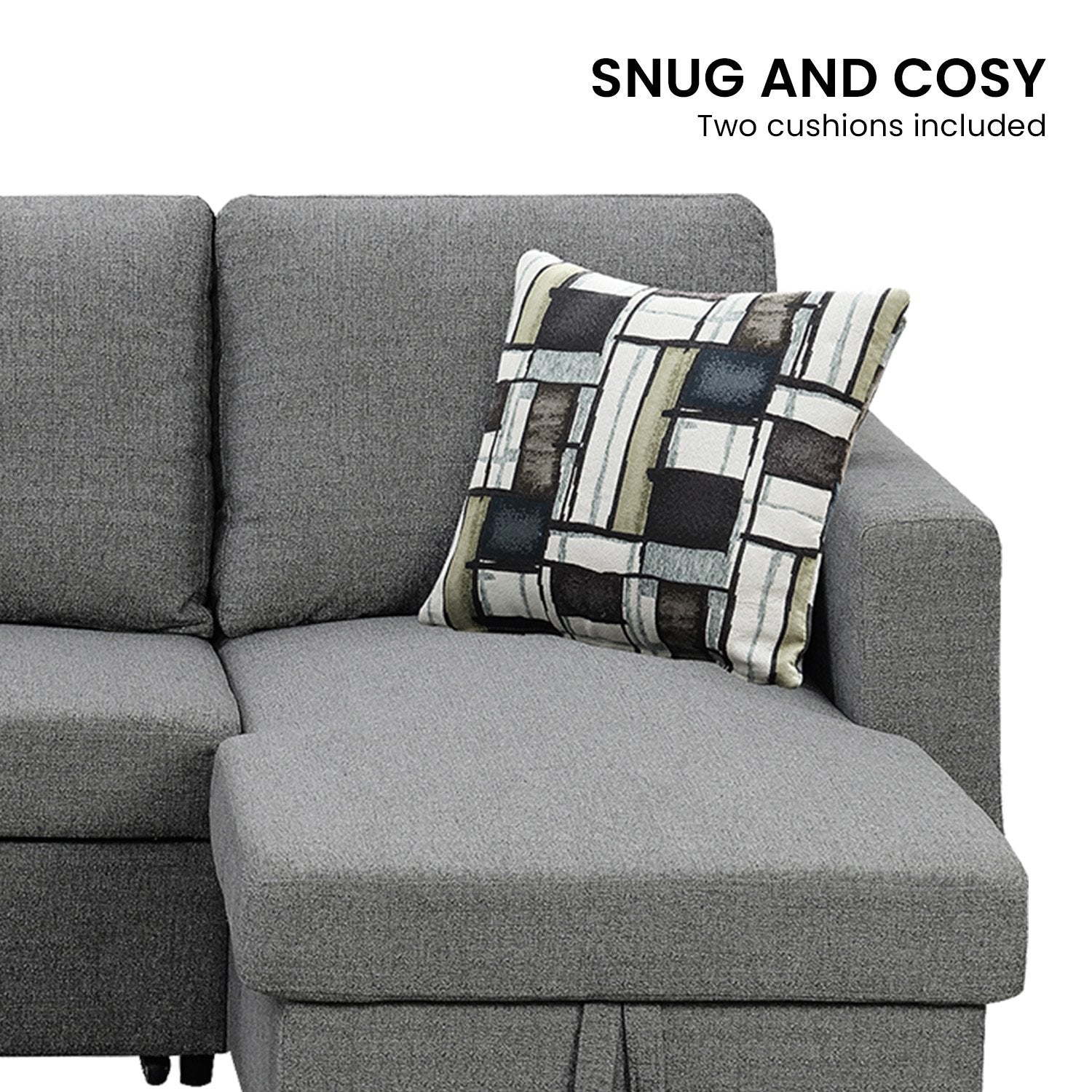 Sarantino Fontana Pullout Sofa Bed with Storage Chaise Lounge - Grey V240-SOFA-M084-LNN-GY