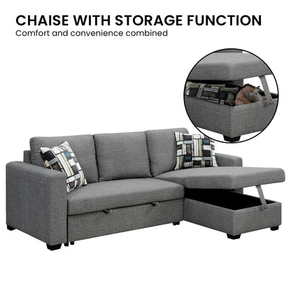 Sarantino Fontana Pullout Sofa Bed with Storage Chaise Lounge - Grey V240-SOFA-M084-LNN-GY