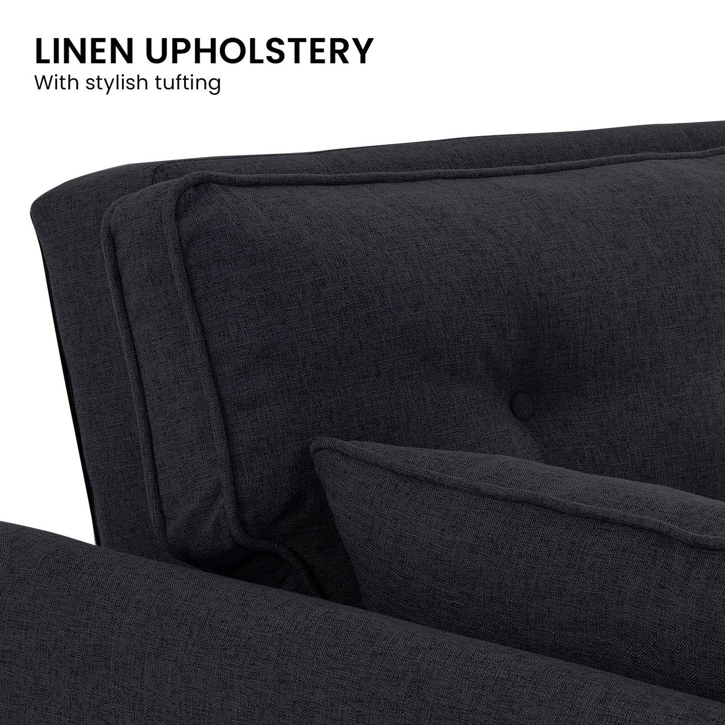 Sarantino 3 Seater Modular Linen Fabric Sofa Bed Couch Futon Suite - Black V240-SOFA-M1910-LNN-BK