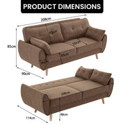 Sarantino 3 Seater Modular Linen Fabric Sofa Bed Couch Futon Suite - Brown V240-SOFA-M1910-LNN-BRN