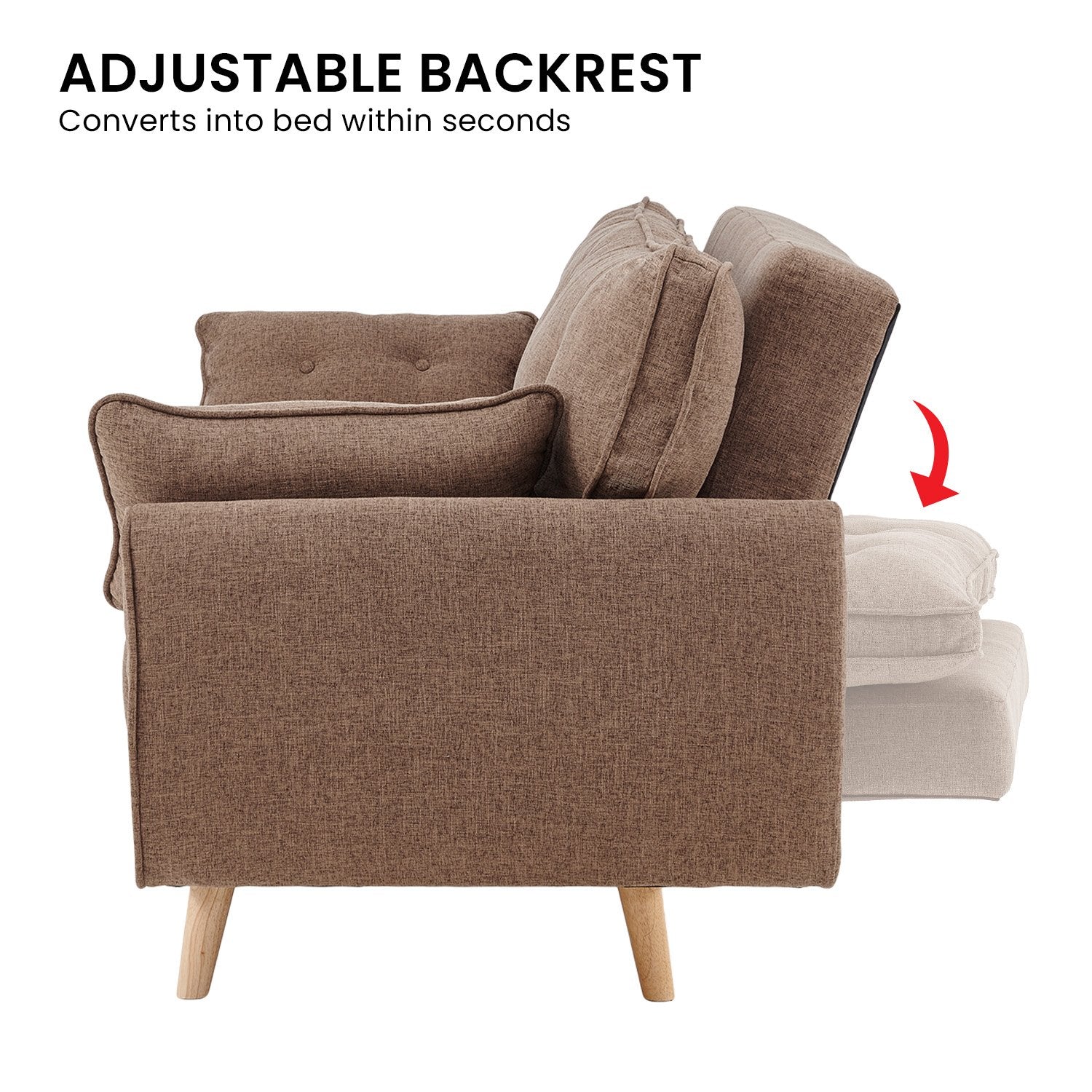 Sarantino 3 Seater Modular Linen Fabric Sofa Bed Couch Futon Suite - Brown V240-SOFA-M1910-LNN-BRN