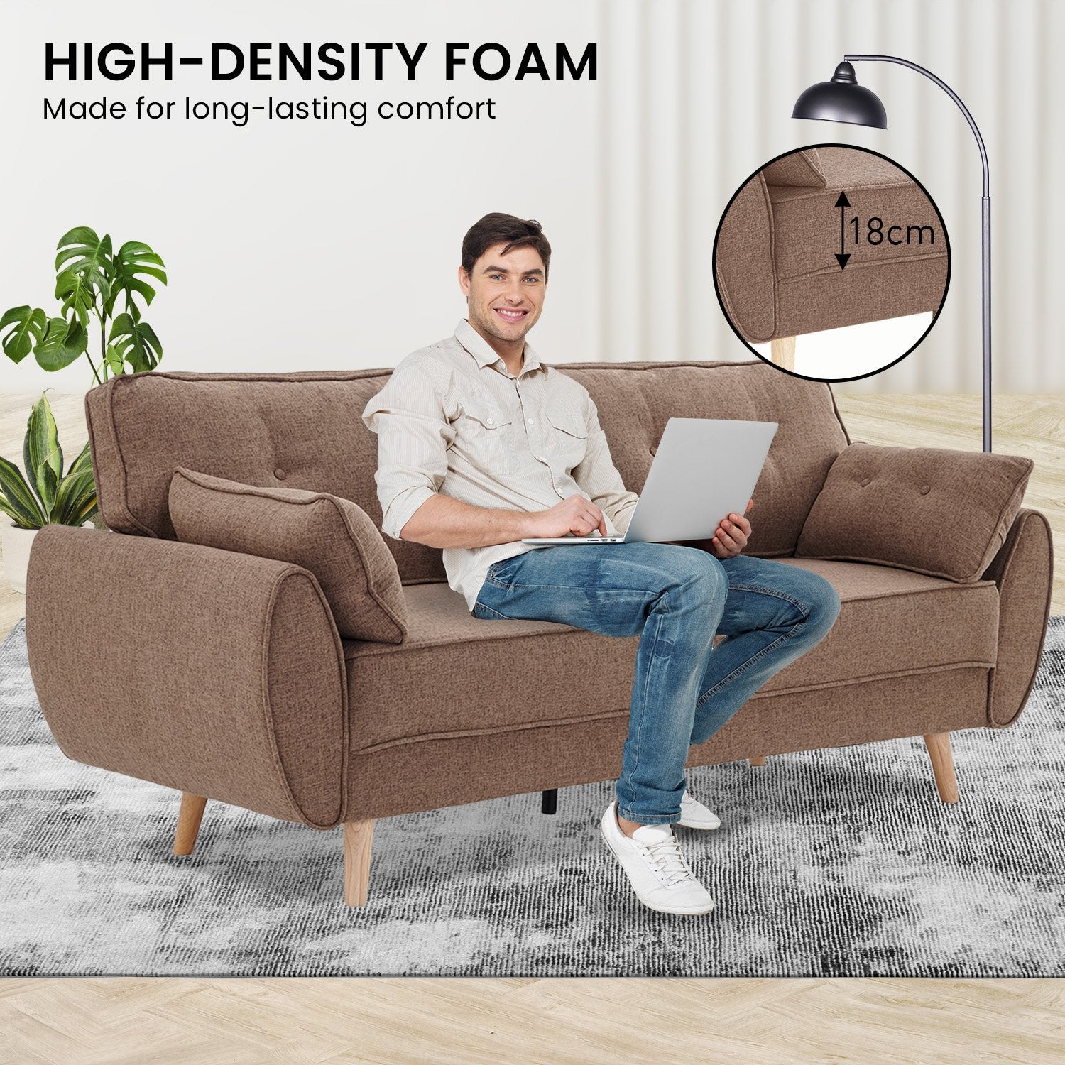 Sarantino 3 Seater Modular Linen Fabric Sofa Bed Couch Futon Suite - Brown V240-SOFA-M1910-LNN-BRN