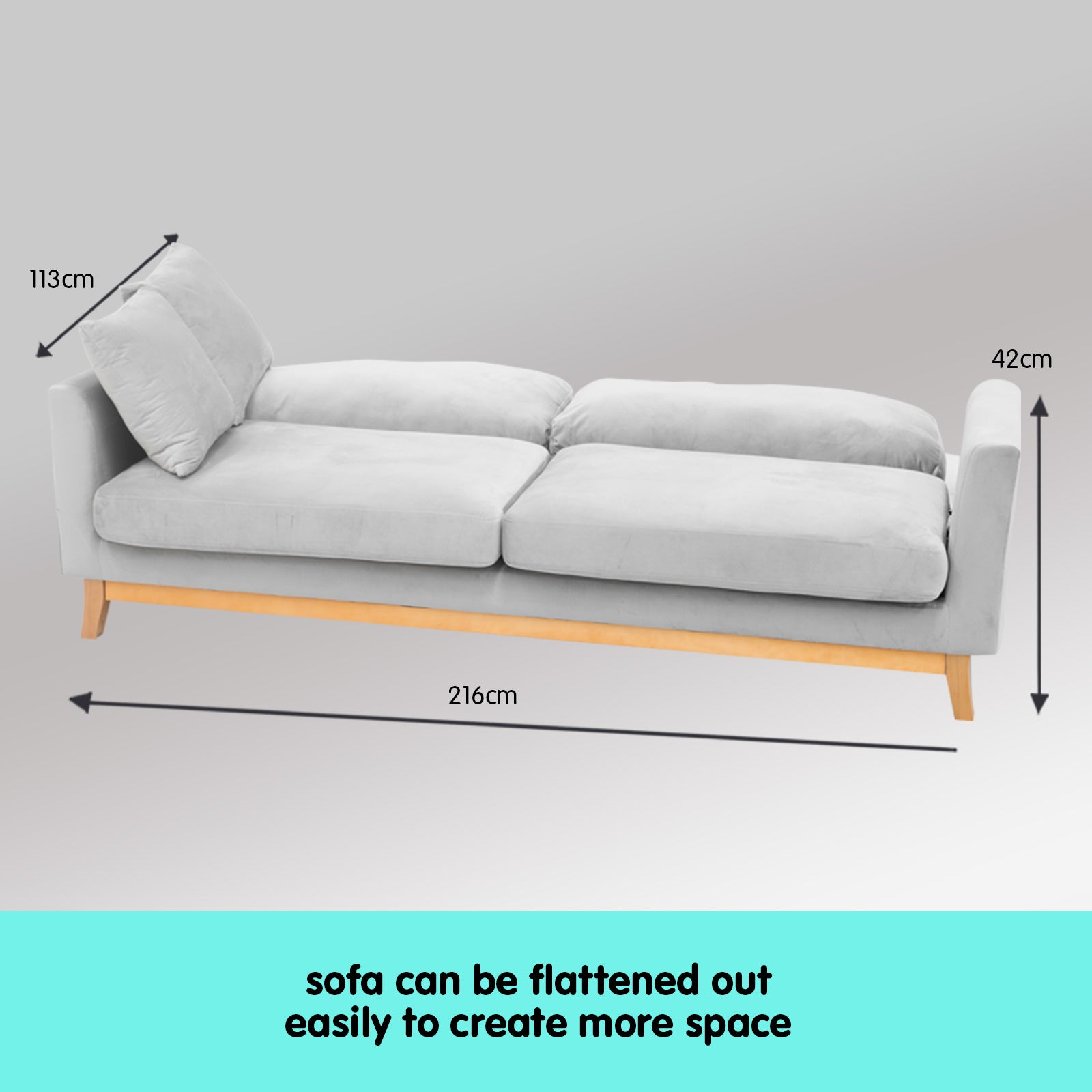 Sarantino 3 Seater Faux Velvet Sofa Bed Couch Furniture Light Grey V240-SOFA-M20-SUE-LGY