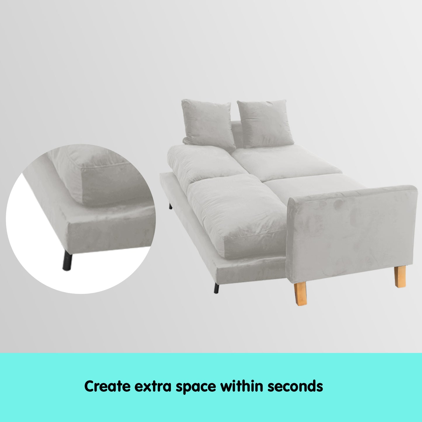 Sarantino 3 Seater Faux Velvet Sofa Bed Couch Furniture Light Grey V240-SOFA-M20-SUE-LGY