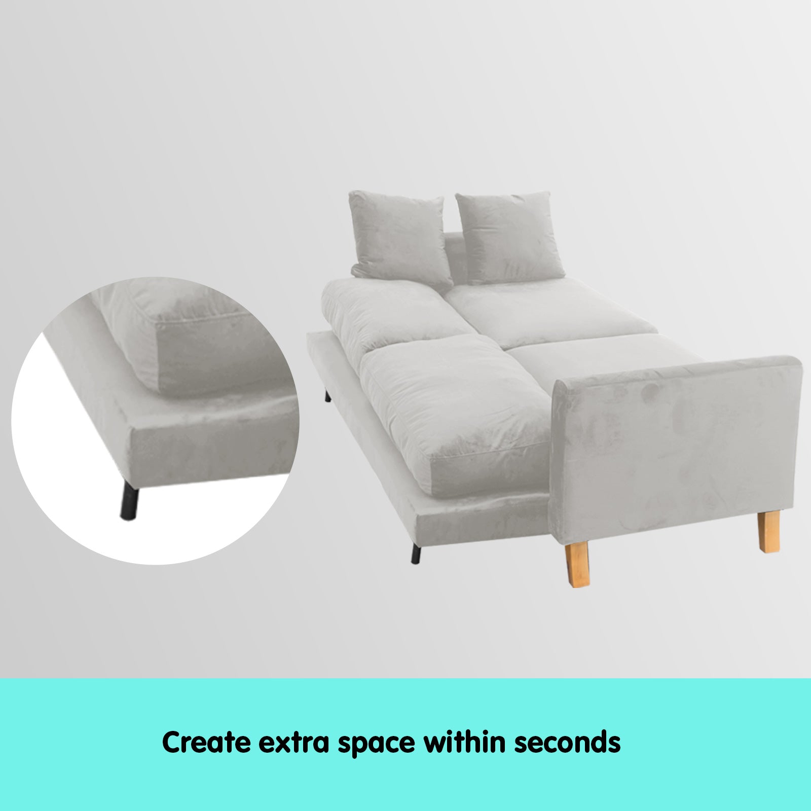 Sarantino 3 Seater Faux Velvet Sofa Bed Couch Furniture Light Grey V240-SOFA-M20-SUE-LGY