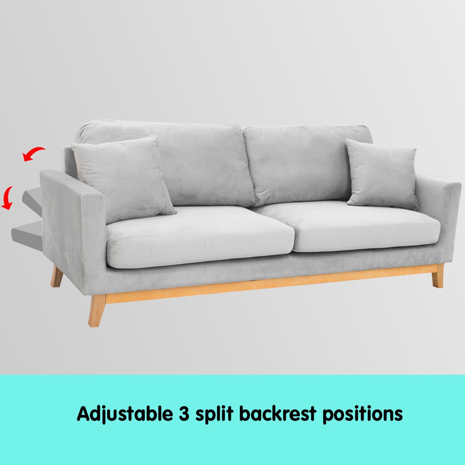Sarantino 3 Seater Faux Velvet Sofa Bed Couch Furniture Light Grey V240-SOFA-M20-SUE-LGY