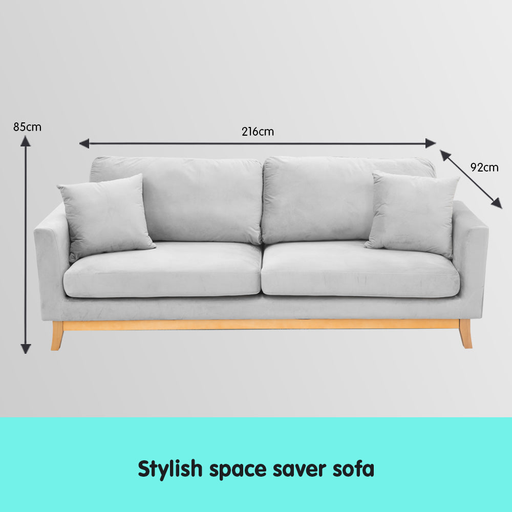 Sarantino 3 Seater Faux Velvet Sofa Bed Couch Furniture Light Grey V240-SOFA-M20-SUE-LGY