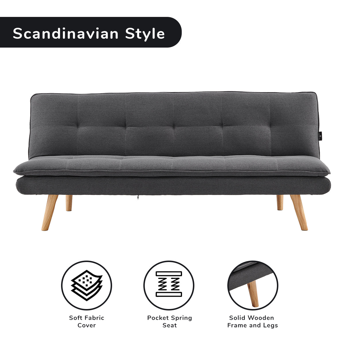 Sarantino 3 Seater Linen Sofa Bed Couch Lounge Futon - Dark Grey V240-SOFA-M2490-LNN-DGY