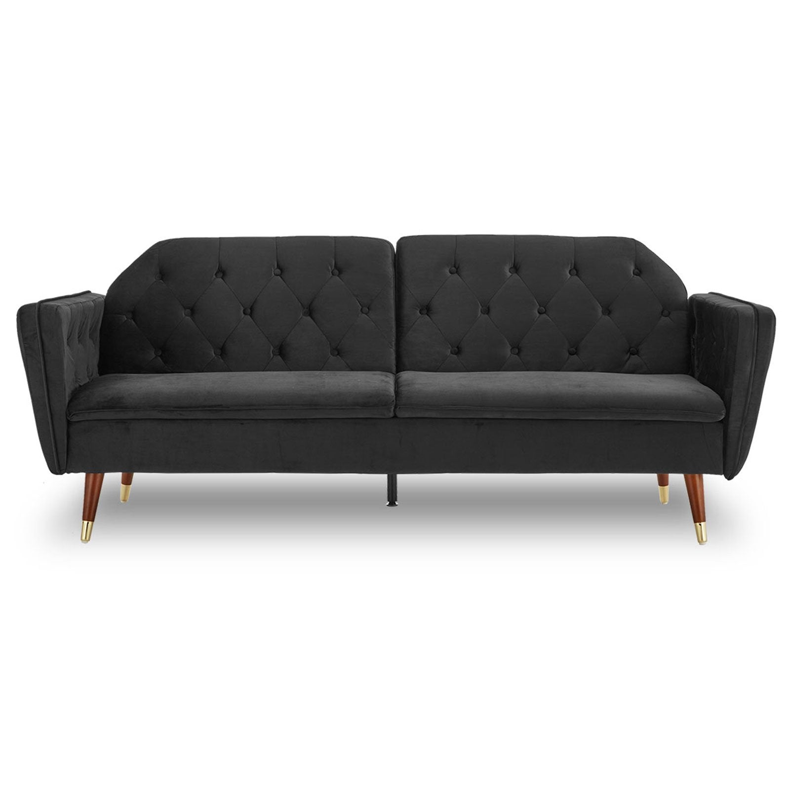 Sarantino Faux Velvet Tufted Sofa Bed Couch Futon - Black V240-SOFA-M2540-SUE-BK