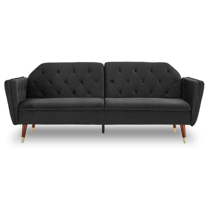 Sarantino Faux Velvet Tufted Sofa Bed Couch Futon - Black V240-SOFA-M2540-SUE-BK