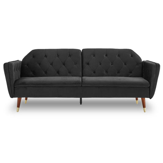 Sarantino Faux Velvet Tufted Sofa Bed Couch Futon - Black V240-SOFA-M2540-SUE-BK