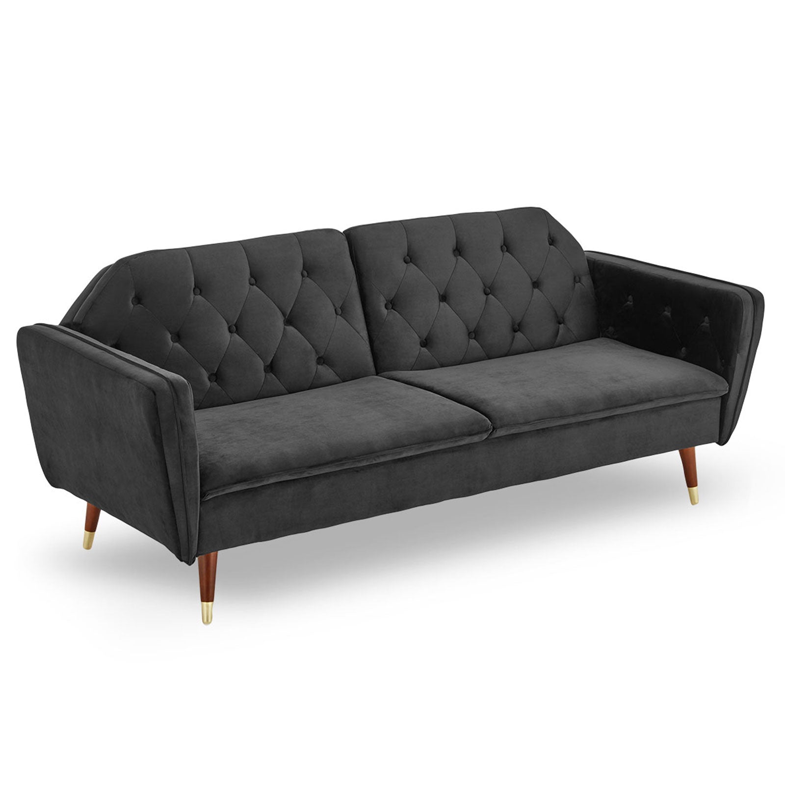 Sarantino Faux Velvet Tufted Sofa Bed Couch Futon - Black V240-SOFA-M2540-SUE-BK