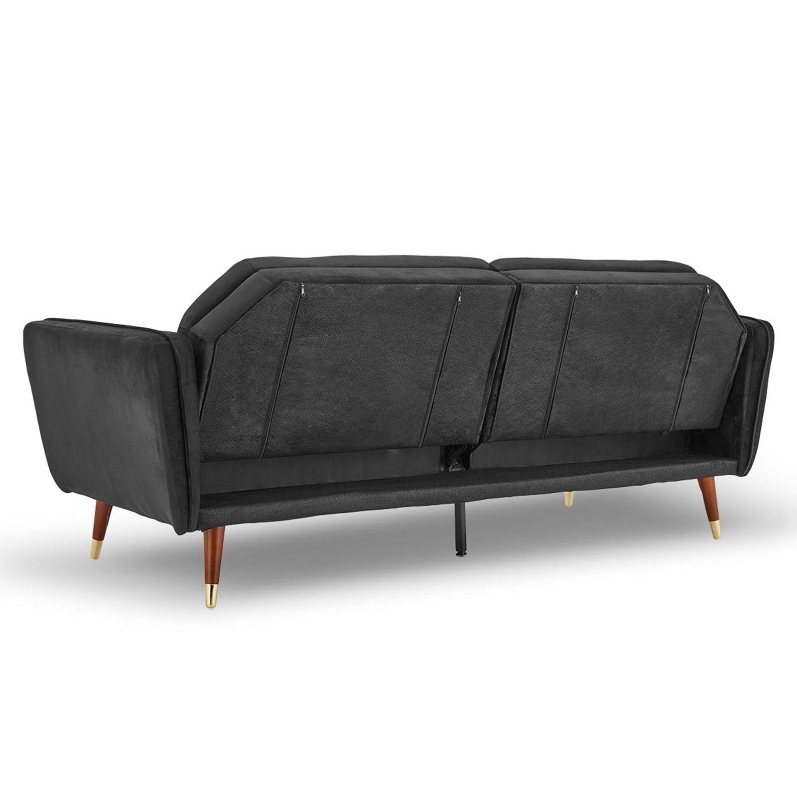 Sarantino Faux Velvet Tufted Sofa Bed Couch Futon - Black V240-SOFA-M2540-SUE-BK