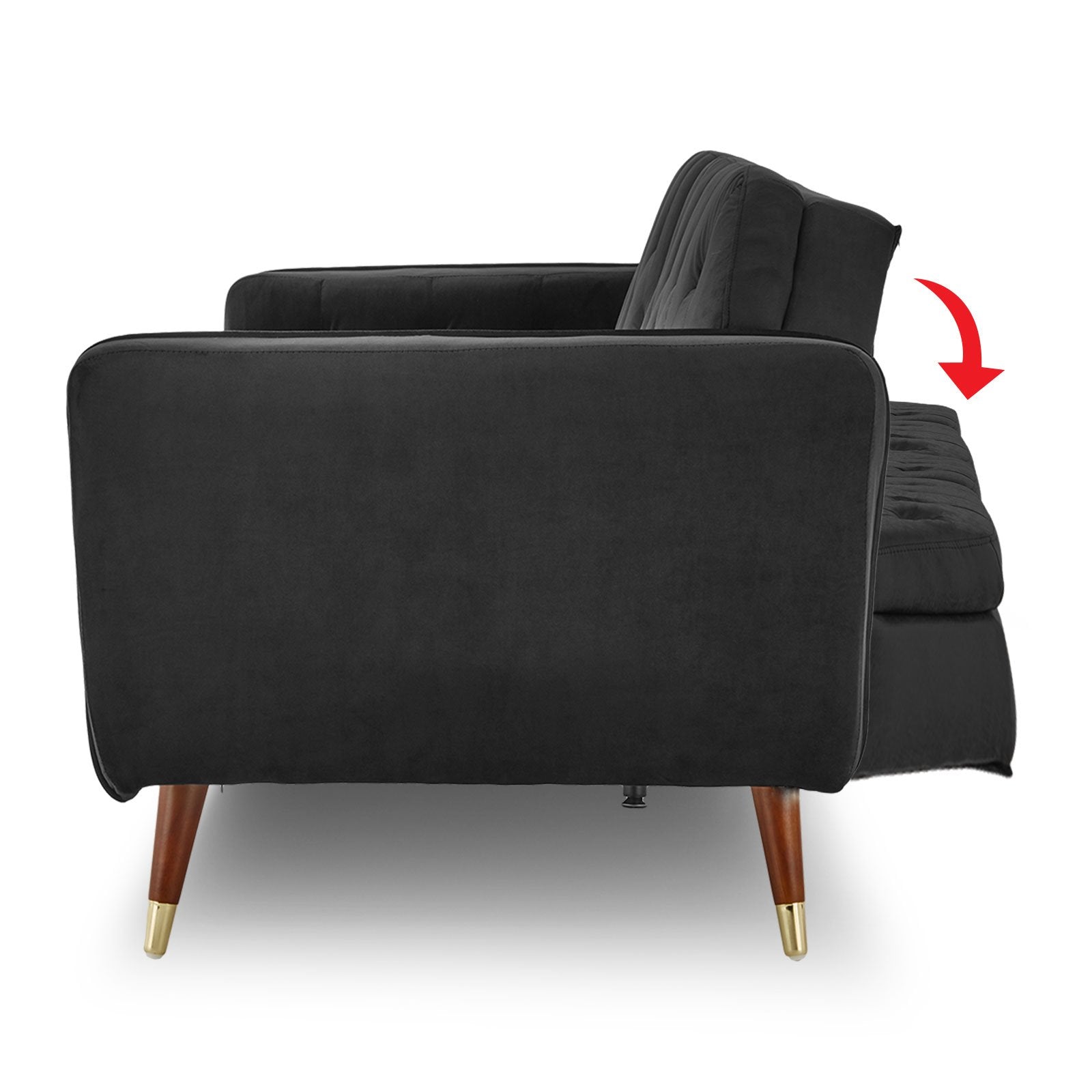 Sarantino Faux Velvet Tufted Sofa Bed Couch Futon - Black V240-SOFA-M2540-SUE-BK