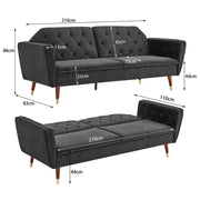 Sarantino Faux Velvet Tufted Sofa Bed Couch Futon - Black V240-SOFA-M2540-SUE-BK