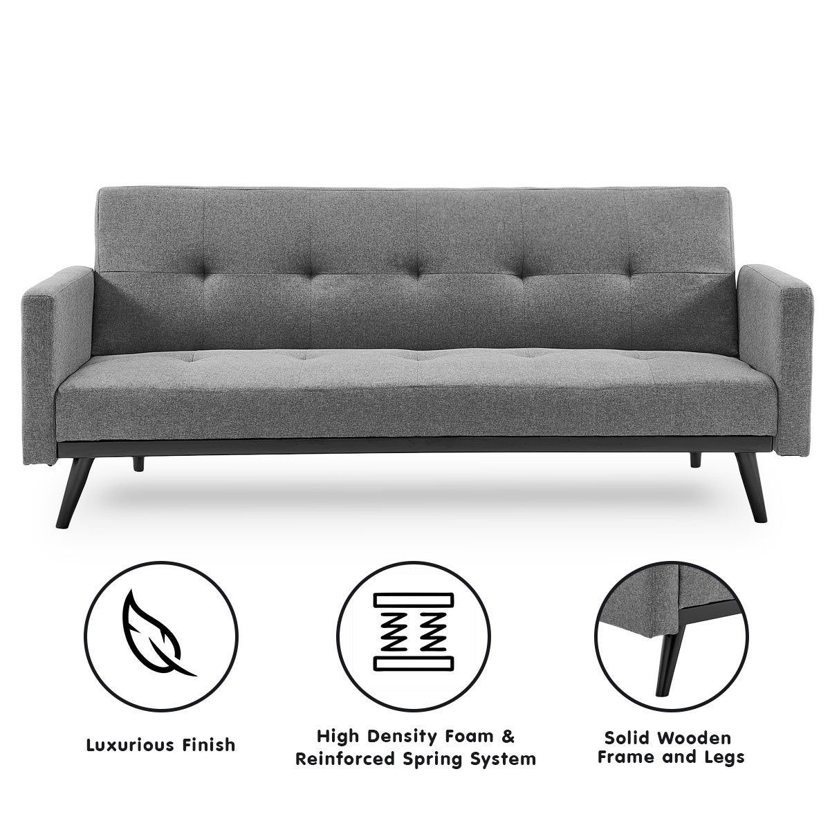Sarantino Tufted Faux Linen 3-Seater Sofa Bed with Armrests - Light Grey V240-SOFA-M2930-LNN-LGY