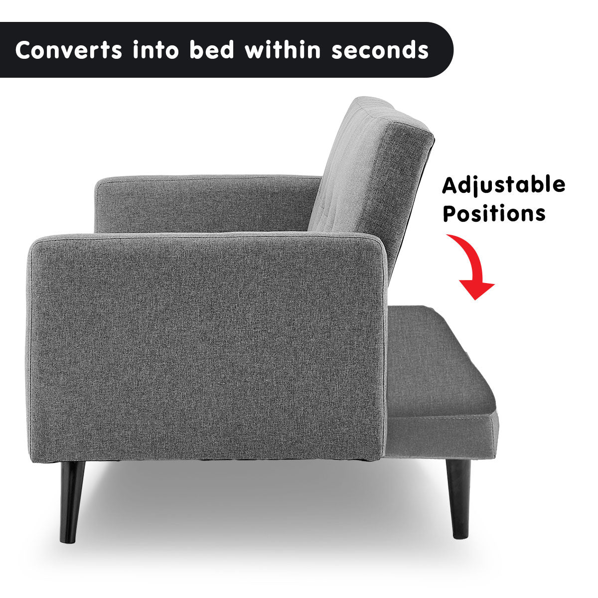 Sarantino Tufted Faux Linen 3-Seater Sofa Bed with Armrests - Light Grey V240-SOFA-M2930-LNN-LGY