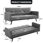 Sarantino Tufted Faux Linen 3-Seater Sofa Bed with Armrests - Light Grey V240-SOFA-M2930-LNN-LGY