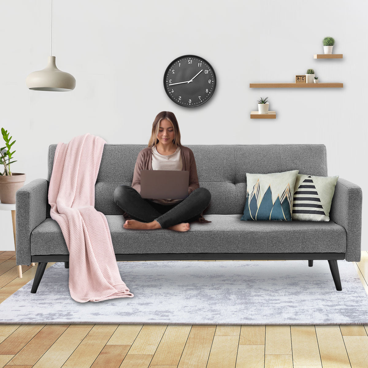 Sarantino Tufted Faux Linen 3-Seater Sofa Bed with Armrests - Light Grey V240-SOFA-M2930-LNN-LGY