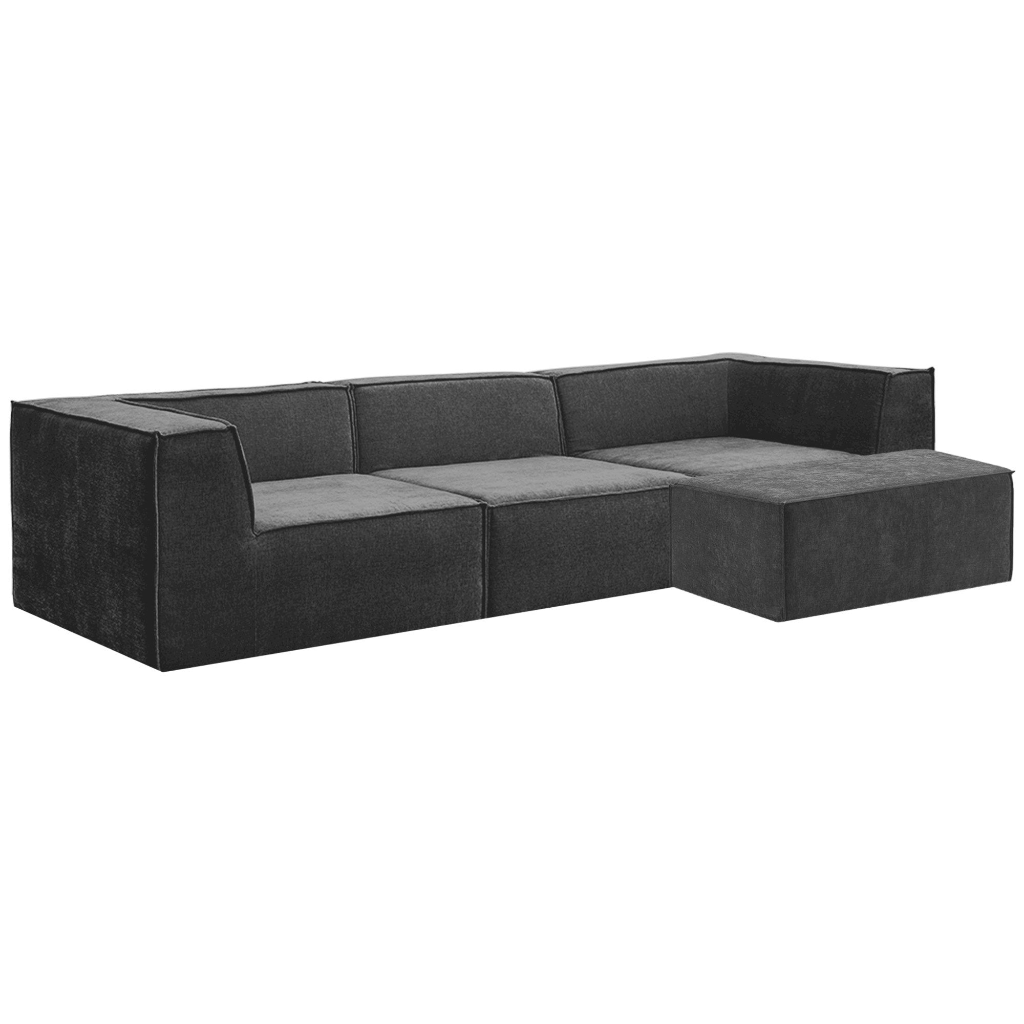 Sarantino Novi 3-Seater Modular Sofa with Ottoman in Black Non-Slip Bottom Lounge V240-SOFA-MLM-232-BK