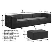 Sarantino Novi 3-Seater Modular Sofa with Ottoman in Black Non-Slip Bottom Lounge V240-SOFA-MLM-232-BK