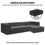 Sarantino Novi 3-Seater Modular Sofa with Ottoman in Black Non-Slip Bottom Lounge V240-SOFA-MLM-232-BK