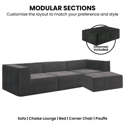Sarantino Novi 3-Seater Modular Sofa with Ottoman in Black Non-Slip Bottom Lounge V240-SOFA-MLM-232-BK