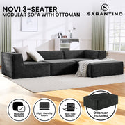 Sarantino Novi 3-Seater Modular Sofa with Ottoman in Black Non-Slip Bottom Lounge V240-SOFA-MLM-232-BK