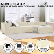 Sarantino Novi 3-Seater Modular Sofa with Ottoman in Cream Non-Slip Bottom Lounge V240-SOFA-MLM-232-CM