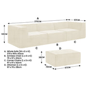 Sarantino Novi 3-Seater Modular Sofa with Ottoman in Cream Non-Slip Bottom Lounge V240-SOFA-MLM-232-CM