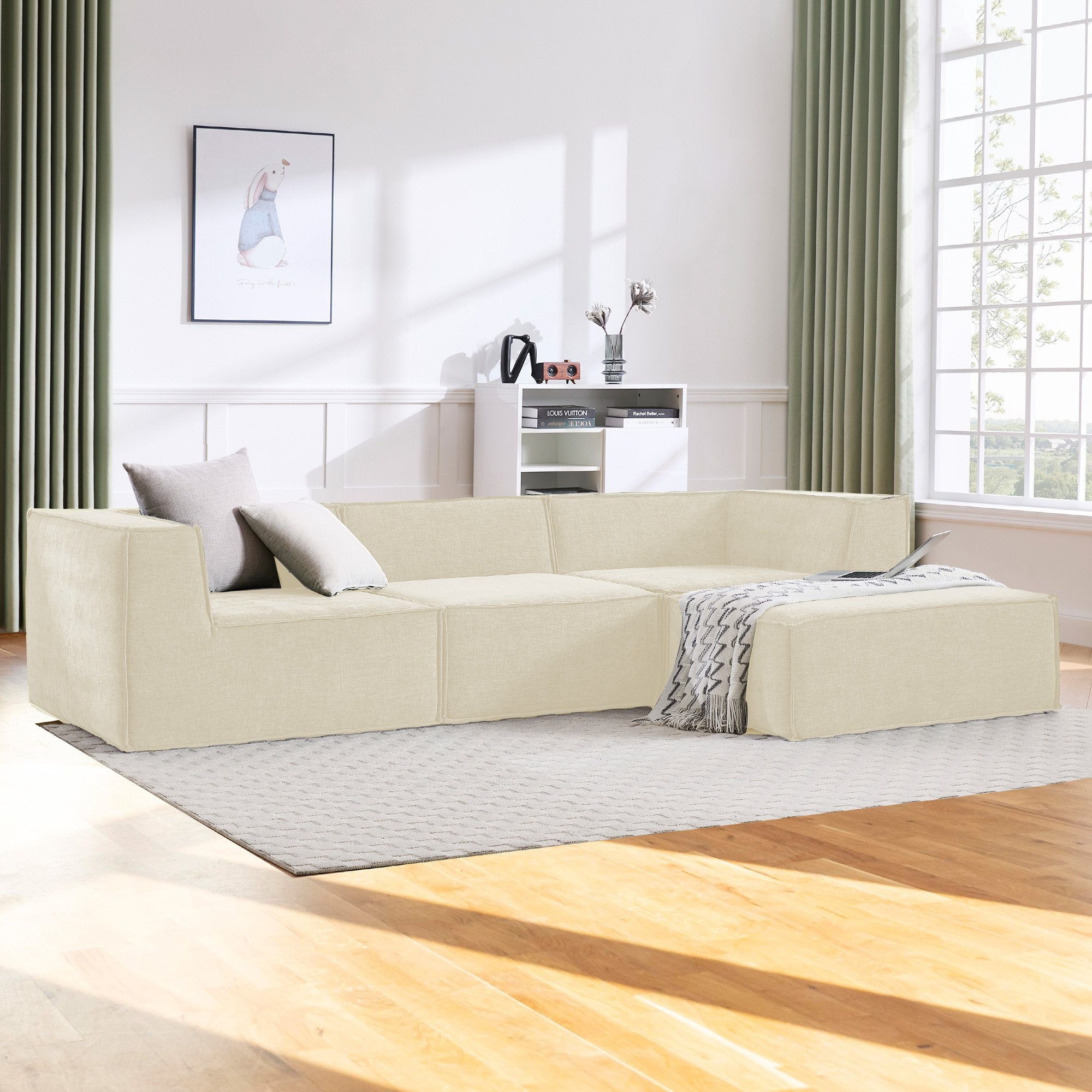 Sarantino Novi 3-Seater Modular Sofa with Ottoman in Cream Non-Slip Bottom Lounge V240-SOFA-MLM-232-CM