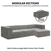 Sarantino Novi 3-Seater Modular Sofa with Ottoman in Grey Non-Slip Bottom Lounge V240-SOFA-MLM-232-GY