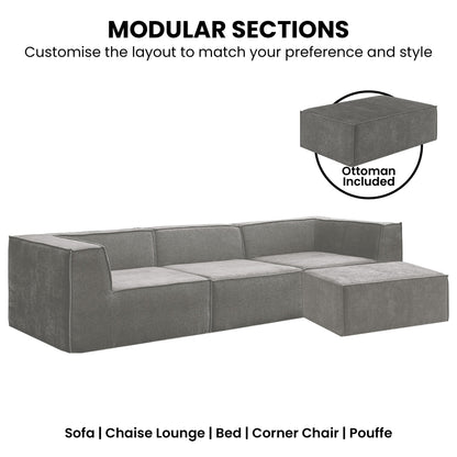 Sarantino Novi 3-Seater Modular Sofa with Ottoman in Grey Non-Slip Bottom Lounge V240-SOFA-MLM-232-GY