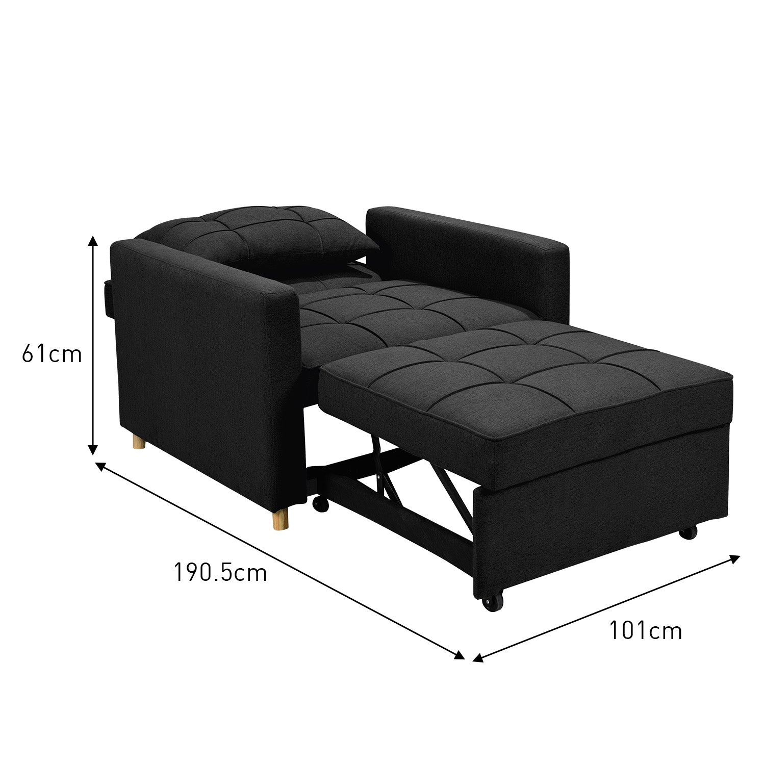 Sarantino Suri 3-in-1 Convertible Lounge Chair Bed - Black V240-SOFA-YGG-7001-LNN-BLK