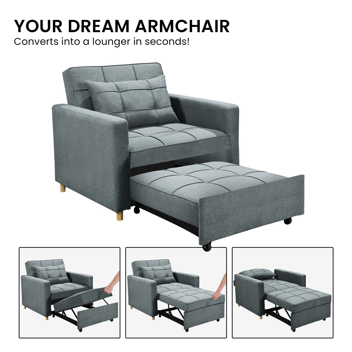 Sarantino Suri 3-in-1 Convertible Sofa Chair Bed - Airforce Blue V240-SOFA-YGG-7001-LNN-BLU