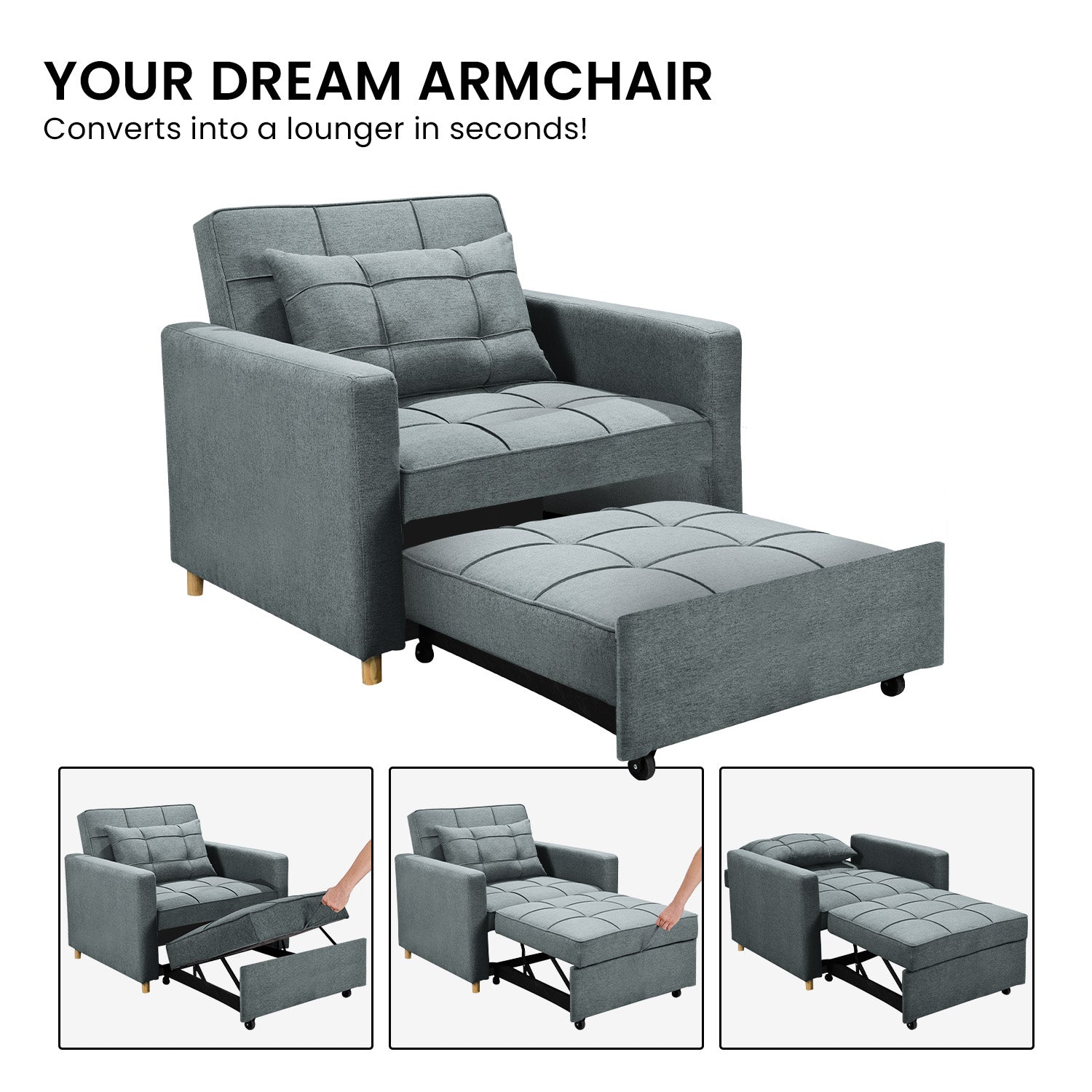 Sarantino Suri 3-in-1 Convertible Sofa Chair Bed - Airforce Blue V240-SOFA-YGG-7001-LNN-BLU