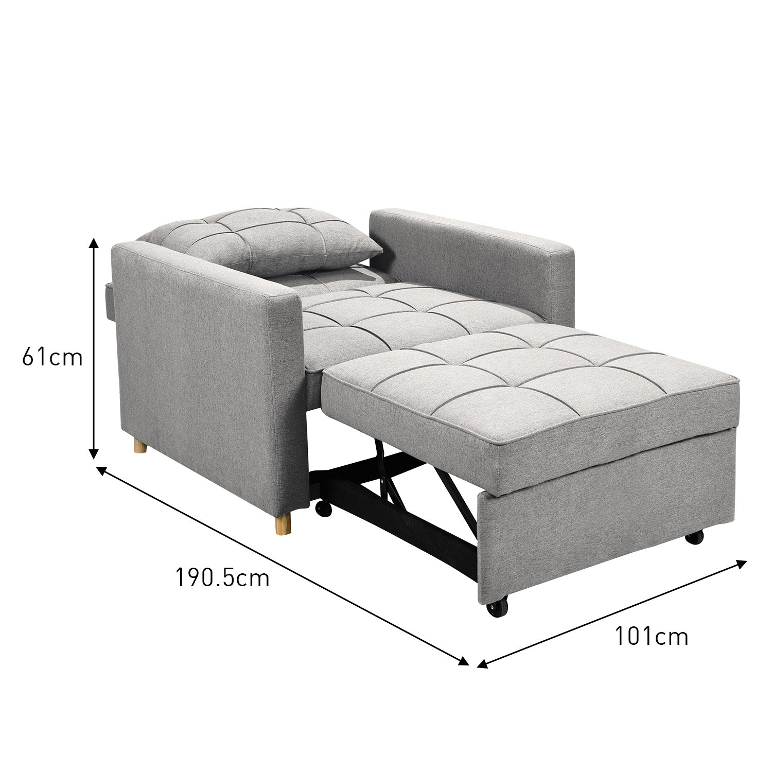 Sarantino Suri 3-in-1 Convertible Sofa Chair Bed Lounger - Light Grey V240-SOFA-YGG-7001-LNN-LGY