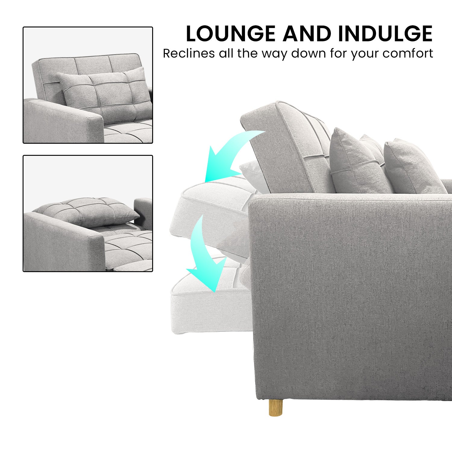 Sarantino Suri 3-in-1 Convertible Sofa Chair Bed Lounger - Light Grey V240-SOFA-YGG-7001-LNN-LGY