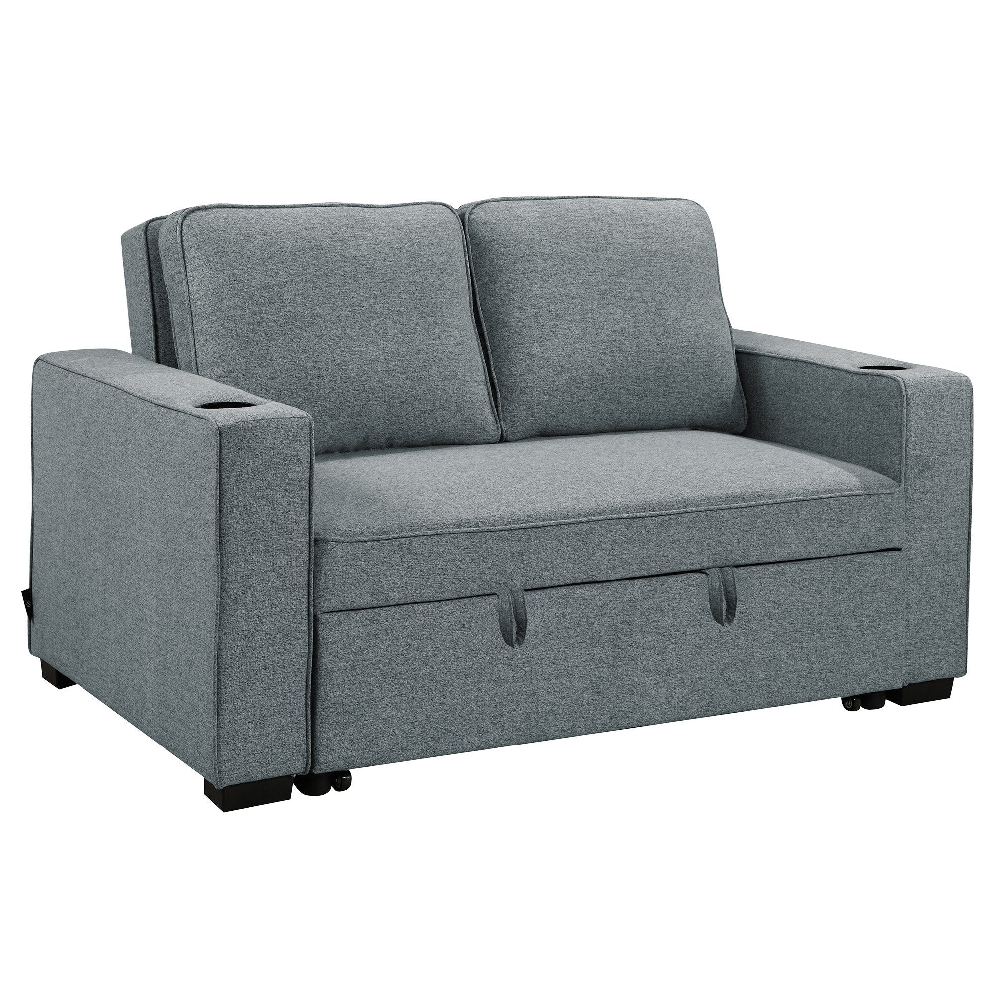 Sarantino Hoffman Linen Sofa Bed with Cushions & Cup Holders Airforce Blue V240-SOFA-YGG-7004-LNN-BLU