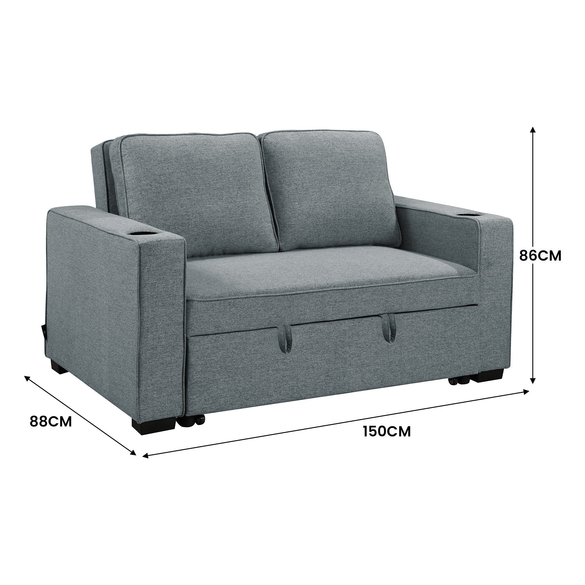 Sarantino Hoffman Linen Sofa Bed with Cushions & Cup Holders Airforce Blue V240-SOFA-YGG-7004-LNN-BLU