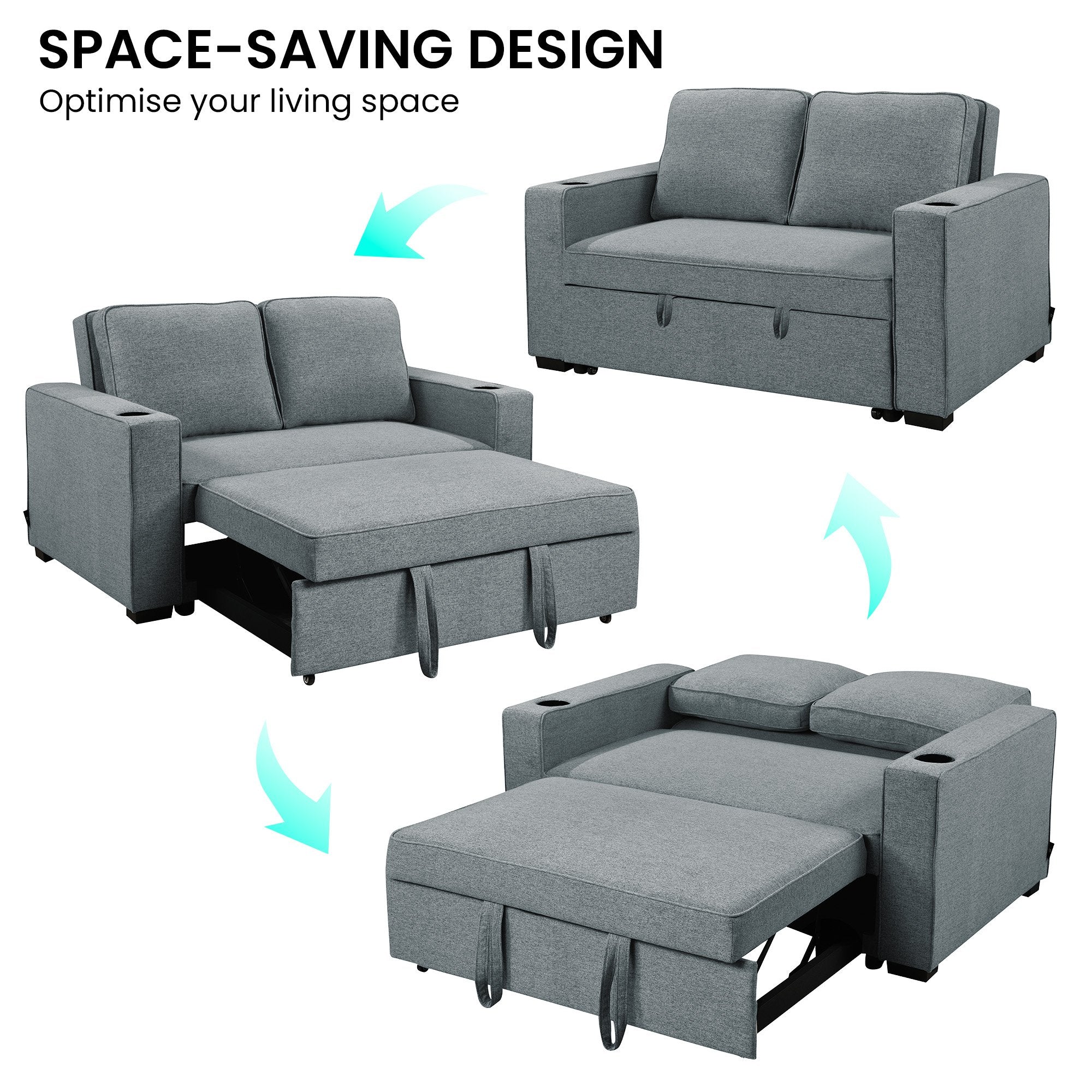 Sarantino Hoffman Linen Sofa Bed with Cushions & Cup Holders Airforce Blue V240-SOFA-YGG-7004-LNN-BLU